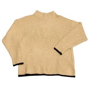 Rafaella Womens Sweater Size Large Mock Neck Some Wool Camel Tan and Black Trim